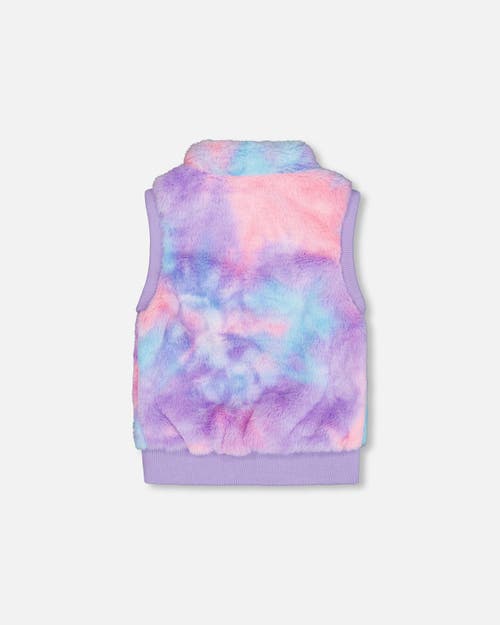 Shop Deux Par Deux Girl's Faux Fur Sleeveless Vest Multicolor In Purple Fur