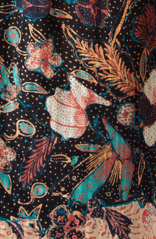Shop Ulla Johnson Andi Floral Print Tie Neck Top In Obsidian Botanica