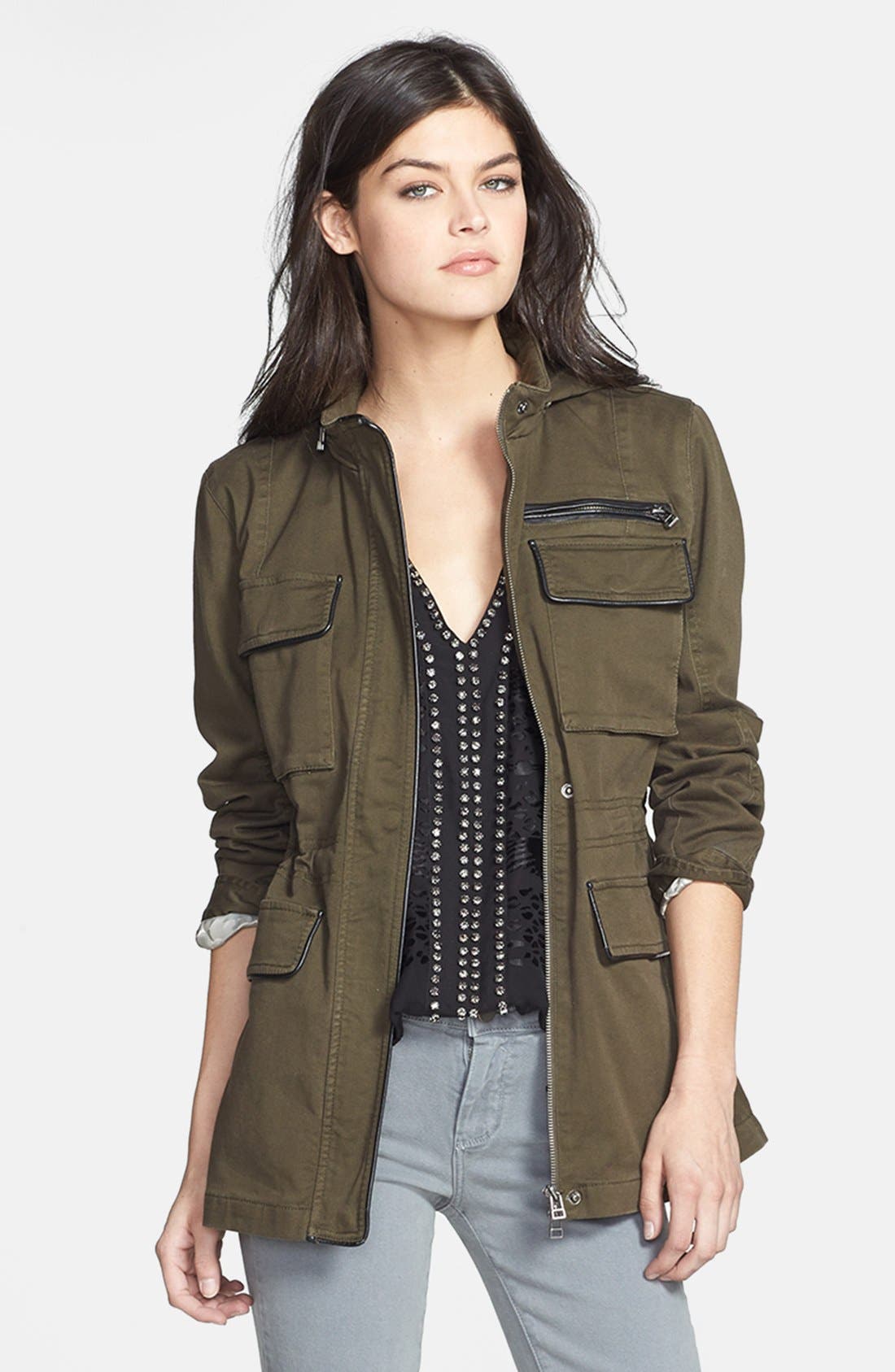 Sanctuary 'New Civilian' Faux Leather Trim Military Jacket Nordstrom