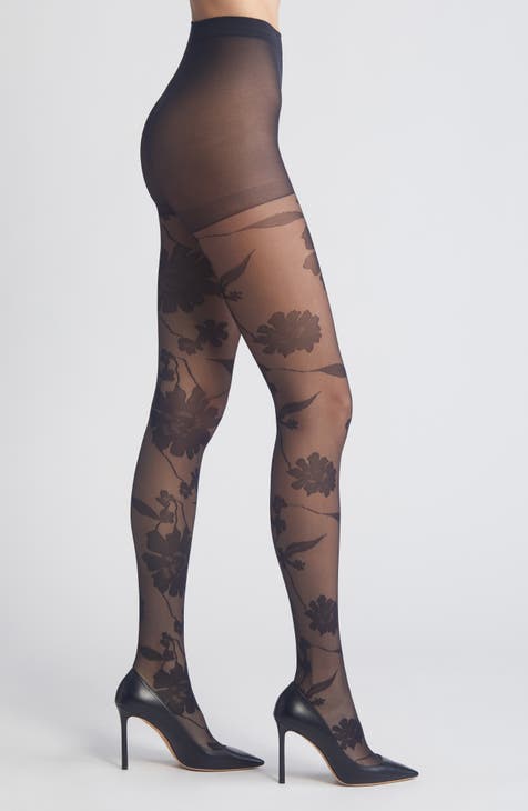 Blue Lace Floral Print Pantyhose One Size Legging Maternity Tight
