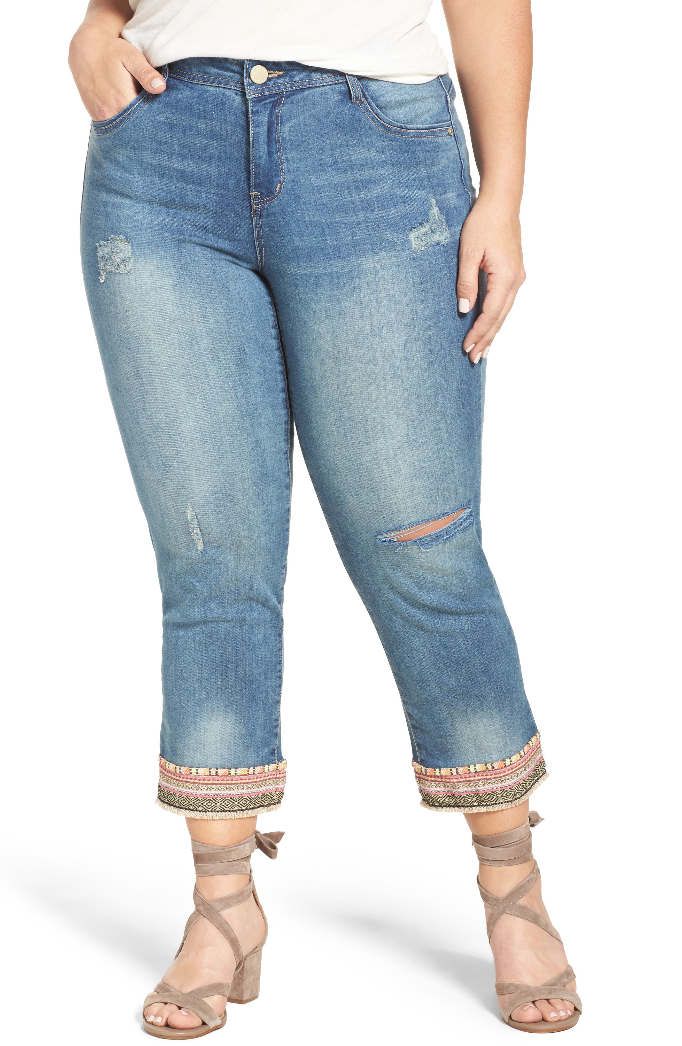 Democracy Embroidered Hem Crop Jeans (Plus Size) Nordstrom
