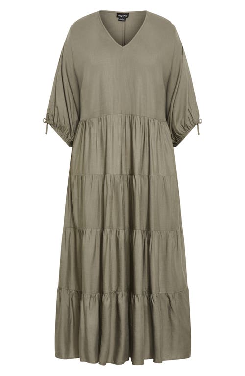 Shop City Chic Tiered Midi Shirtdress In Olive