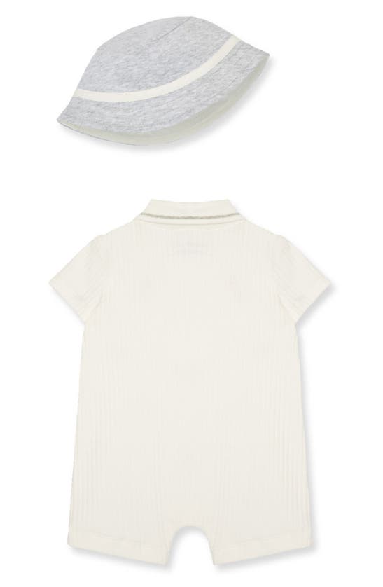 Shop Little Me Safari Cotton Blend Romper & Hat Set In Ivory