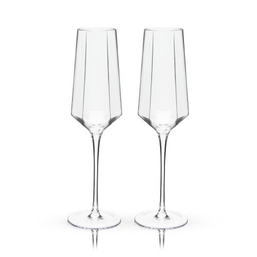 Viski Seneca Crystal Stemmed Champagne Flutes Set Of 2 In Clear