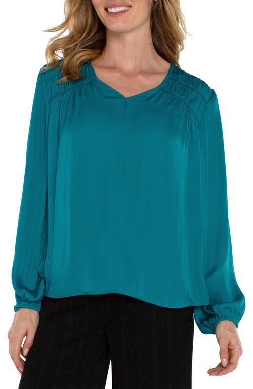 Shop Liverpool Shirred V-neck Top In Malachite