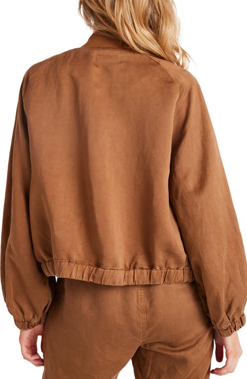 Shop Bella Dahl Chloe Clean Linen Blend Bomber Jacket In Topaz Brown