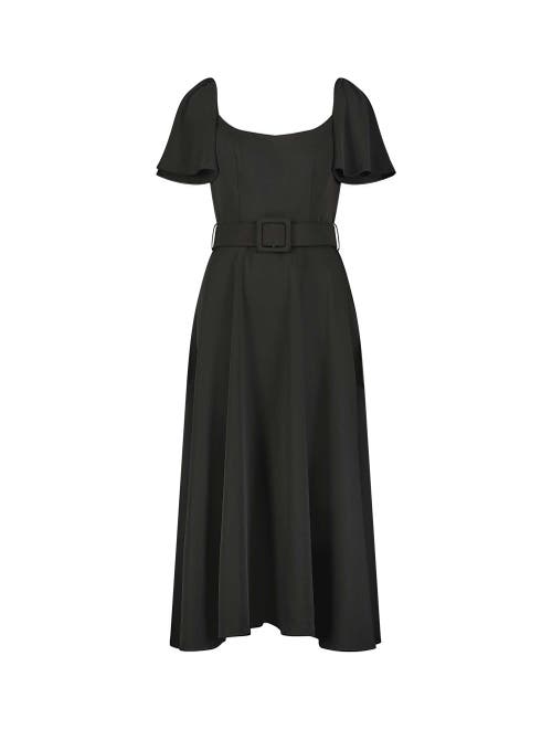 Mac Duggal Crepe Fitted Gown With Short Ruffle Sleeves In Black