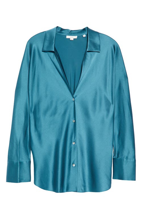 Shop Vince Fitted Silk Button-up Blouse In Blue Waltz