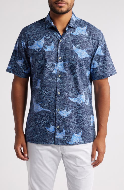 Tori Richard Manta Waves Short Sleeve Button-up Shirt In Midnight