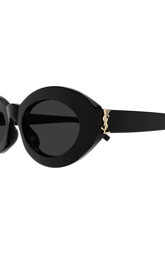 Saint Laurent Oval Frame Sunglasses Metal Hinges In Black