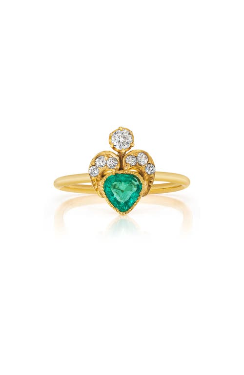 Heart Fleur De Lis Emerald & Diamond Ring in Yellow Gold/Diamond/Emerald