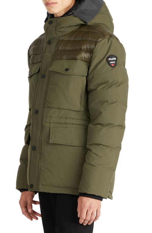 Pajar Mikkel Mixed Media Parka Coat With Detachable Inner Hood In Military