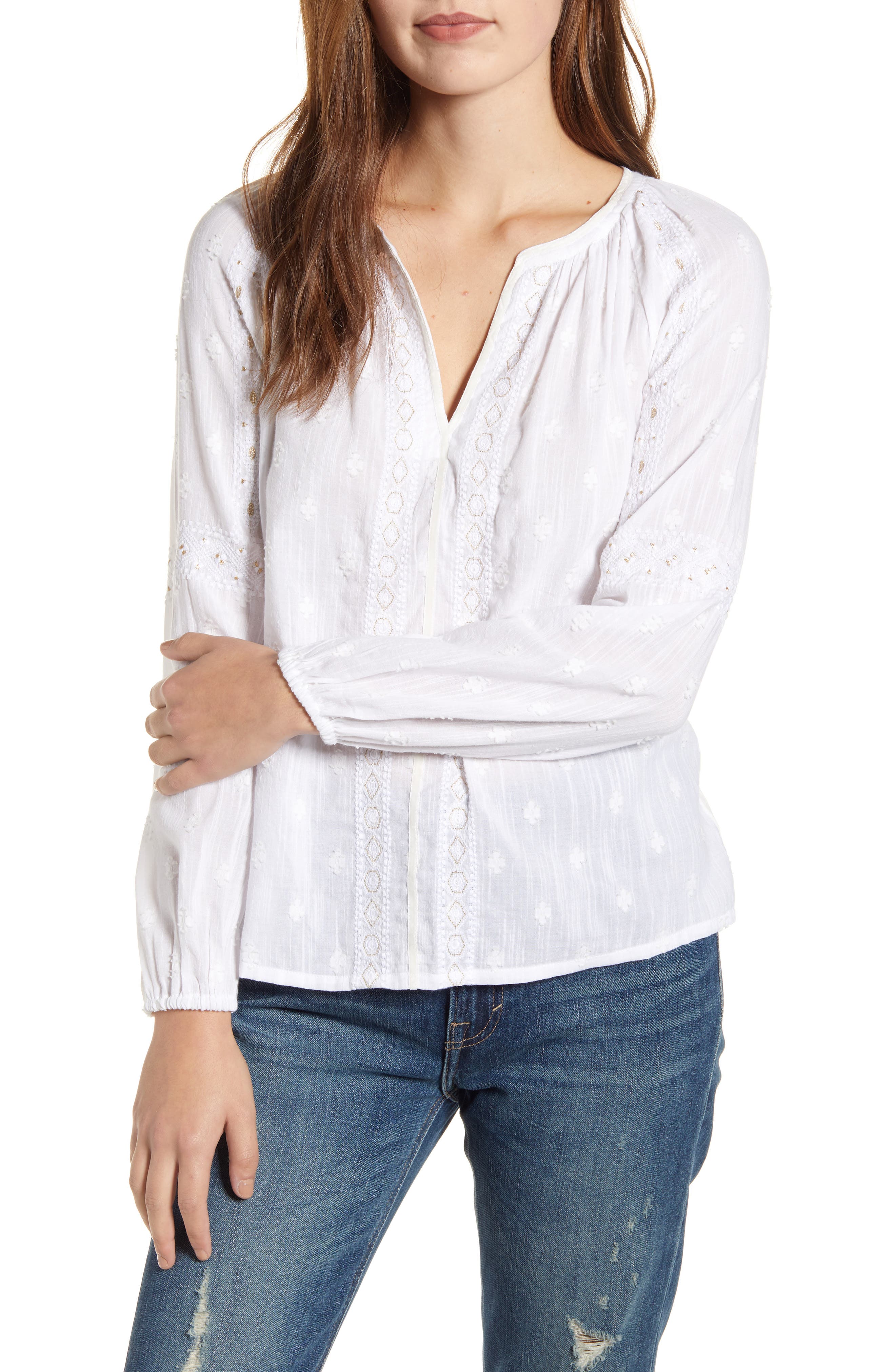 lucky brand embroidered peasant top