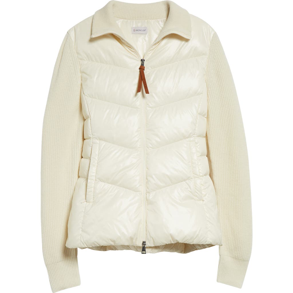 Moncler Diagonal-quilted Padded Wool Zip-up Cardigan White In White