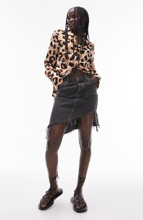 Topshop Slim Fit Dusty Leopard Button-up Shirt In Brown