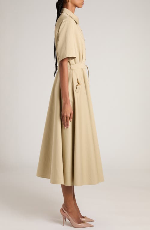 Shop Valentino Garavani Oversize Cotton & Linen Shirtdress In Cappuccino Foam