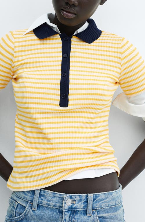 Shop Mango Almond Polo In Yellow Stripe