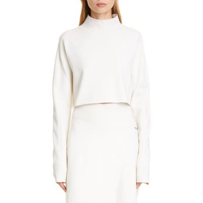 Helmut Lang Crop Compact Wool Blend Sweater, White
