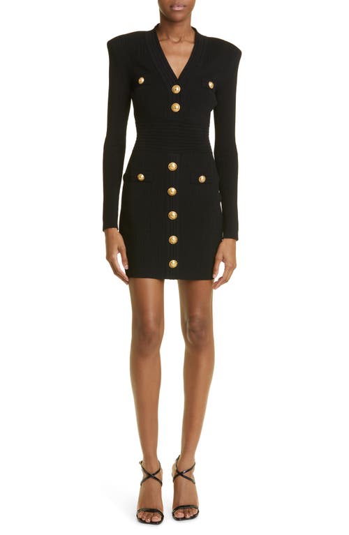 Balmain Button Embellished Rib Knit Minidress 0Pa Black at Nordstrom, Us