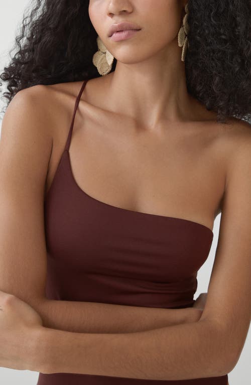 Mango Milena Strappy One-shoulder One-piece Swimsuit In Dark Brown