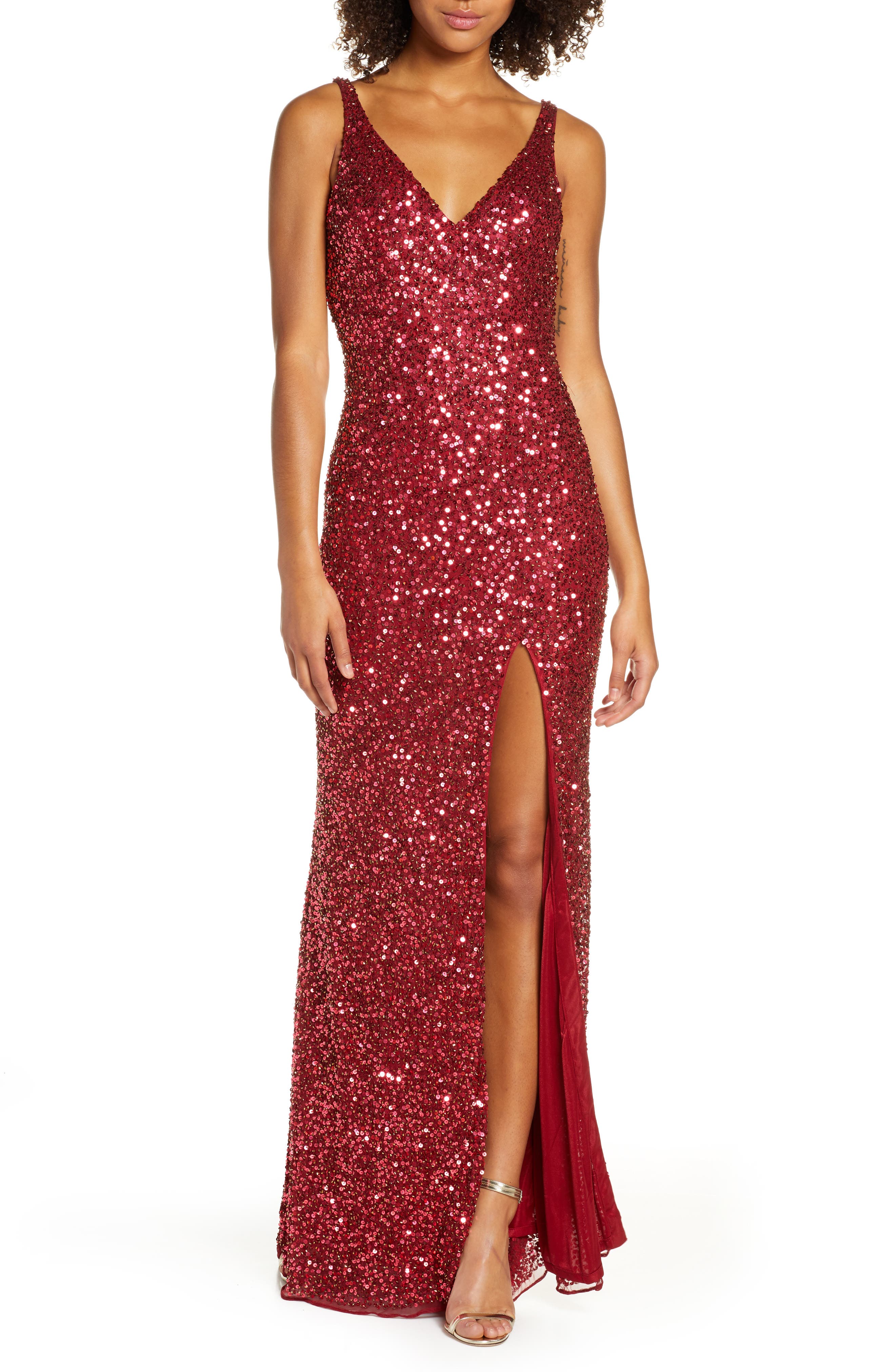 red glitter party dress