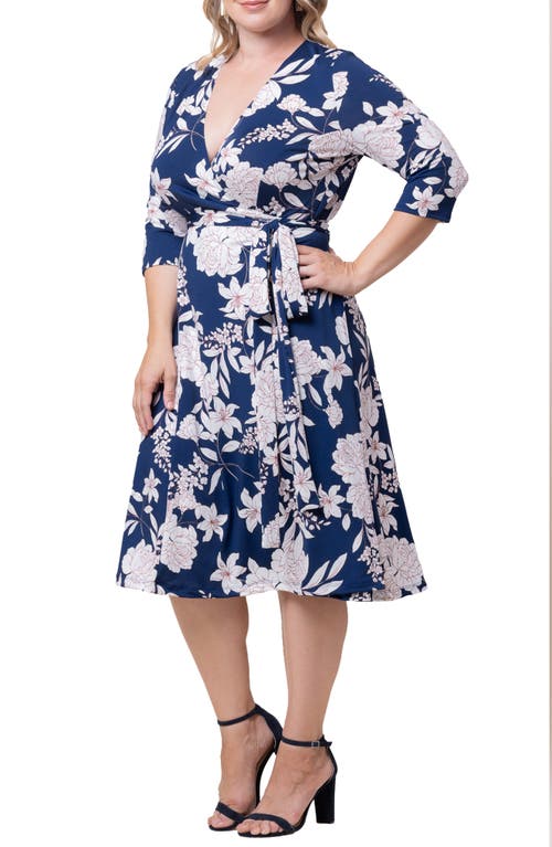 Kiyonna Signature A-line Wrap Dress In Lily And Peony Print