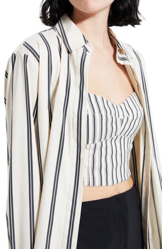 Shop Theory Stripe Cotton Bustier & Button-up Shirt Set In Ivory Multi