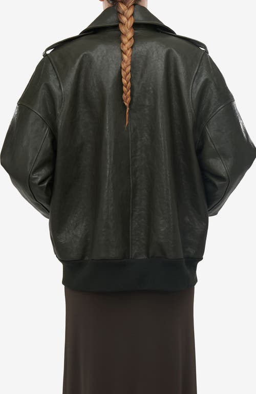 Shop Alexander Mcqueen Oversize Lambskin Leather Aviator Jacket In Black