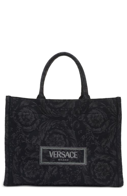 Shop Versace Barocco Athena Medium Tote In Black/-gold