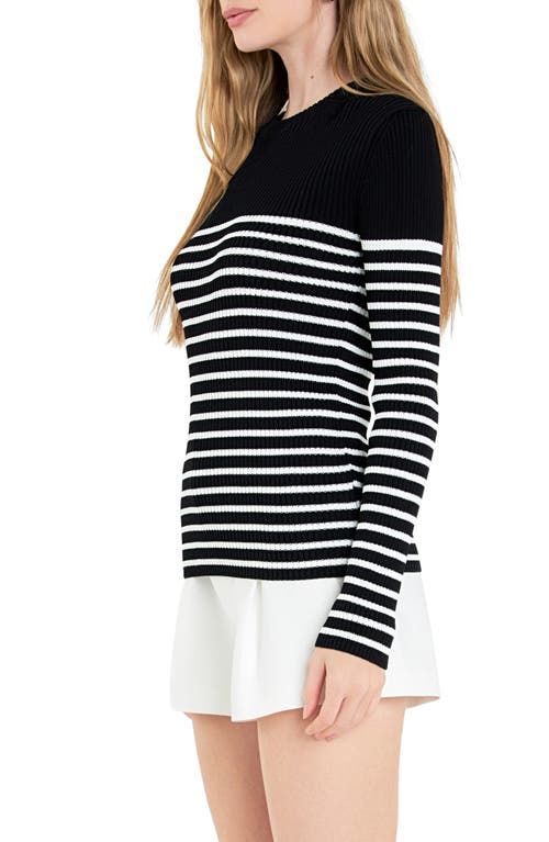 Shop English Factory Stripe Rib Sweater In Black/white