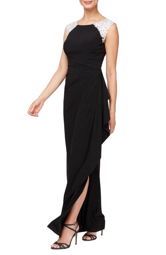 Alex Evenings Embroidered Body-con Gown In Black White