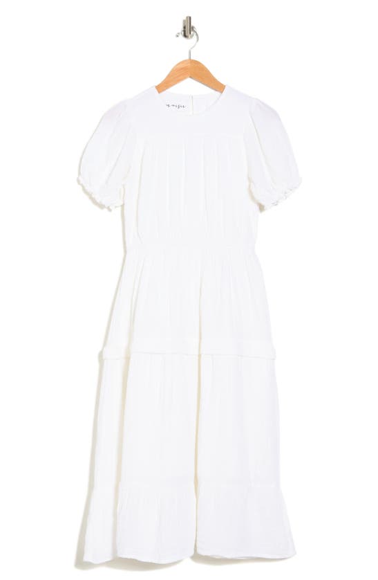 Maisie Tiered Puff Sleeve Midi Dress In White | ModeSens