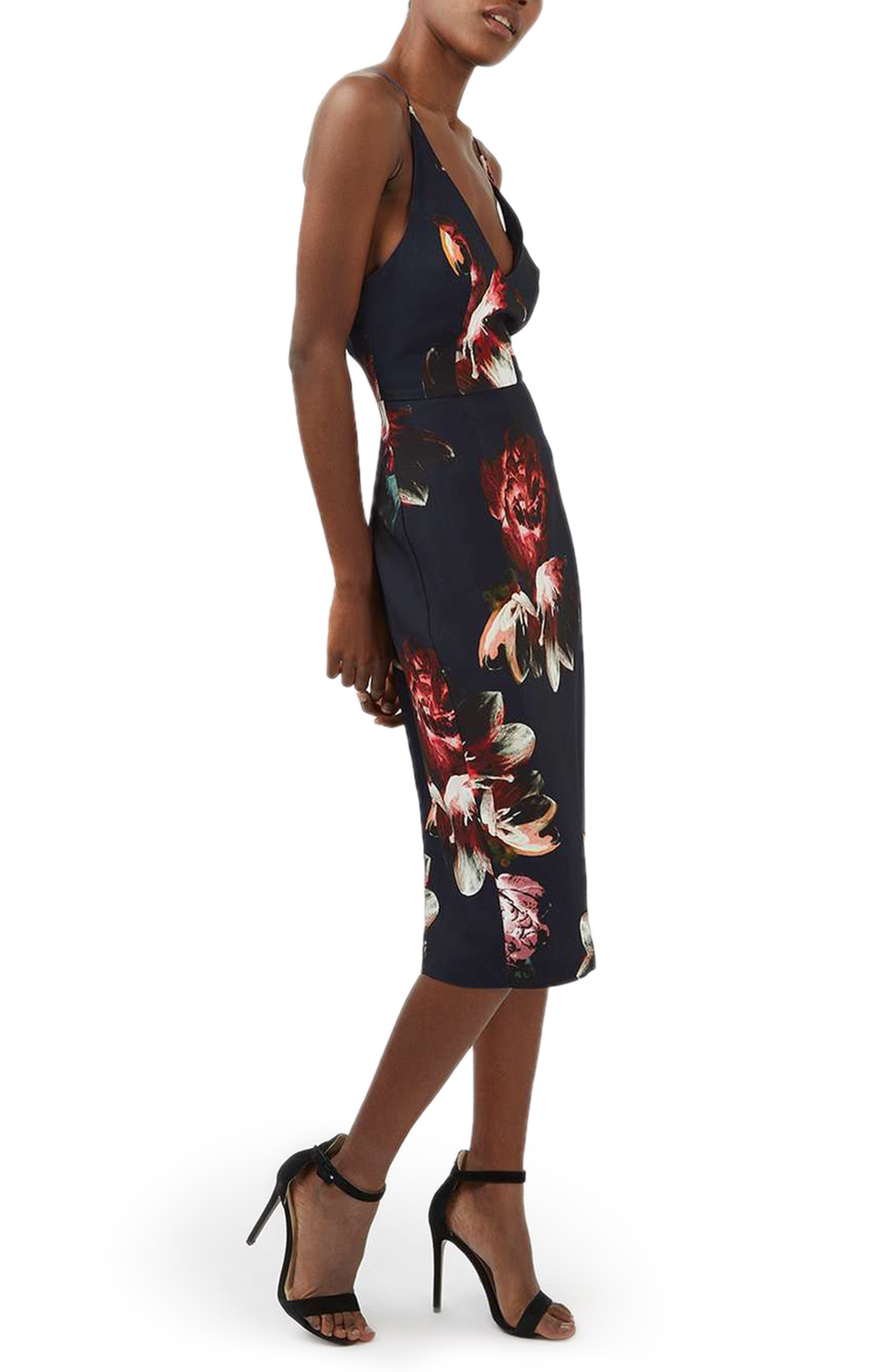 Topshop Floral Plunge Body-Con Midi Dress | Nordstrom