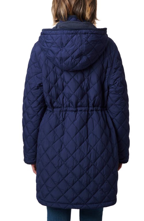 Shop Bernardo Diamond Quilted Hooded Puffer Coat In Navy