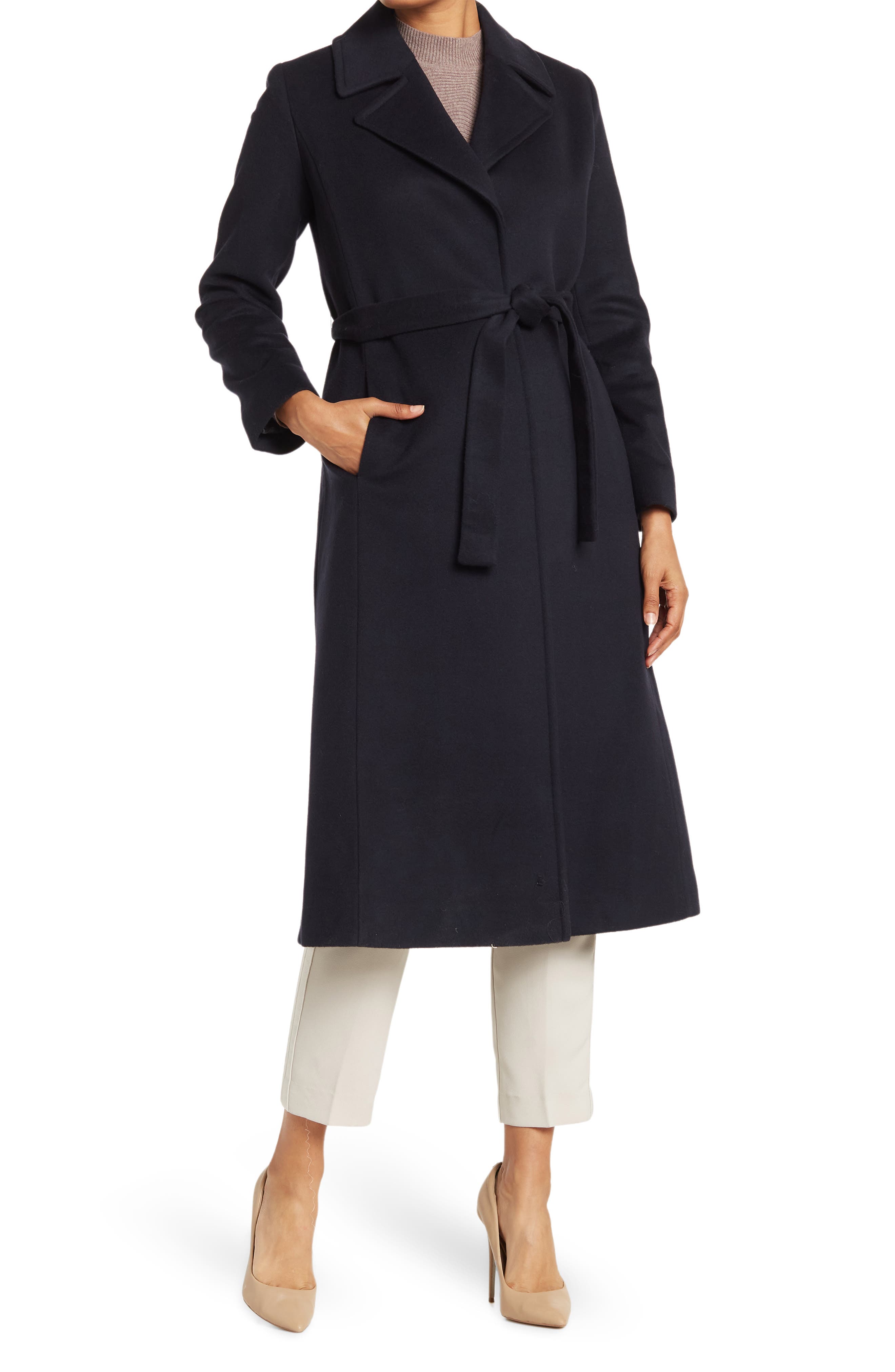 navy wrap wool coat