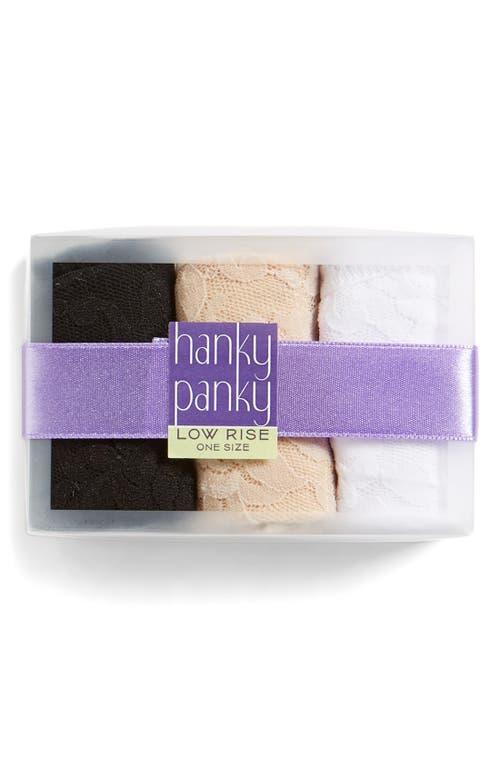 Hanky Panky 3-pack Low Rise Thong In Black/white/chai