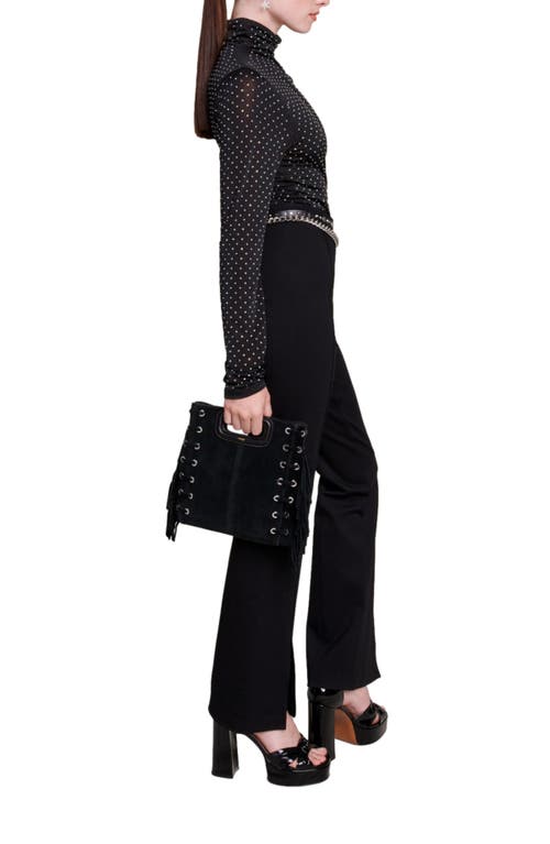 Shop Maje Black Slim-fit Trousers With Slits