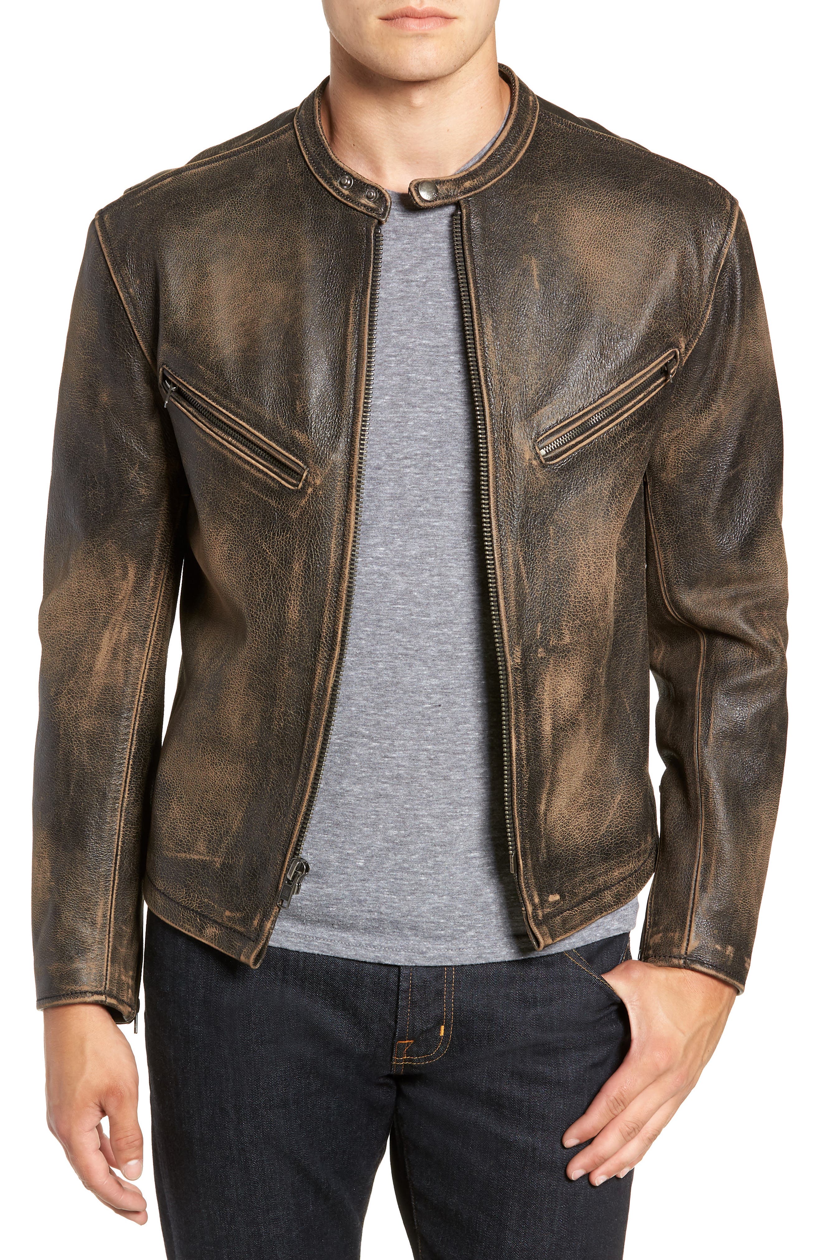 Frye Calfskin Leather Racer Jacket In Vintage Black | ModeSens