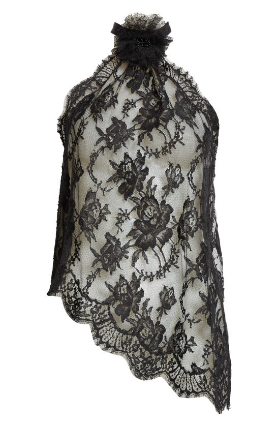 Dolce & Gabbana Asymmetrical Lace Top With Flower Detail In N0000 Nero