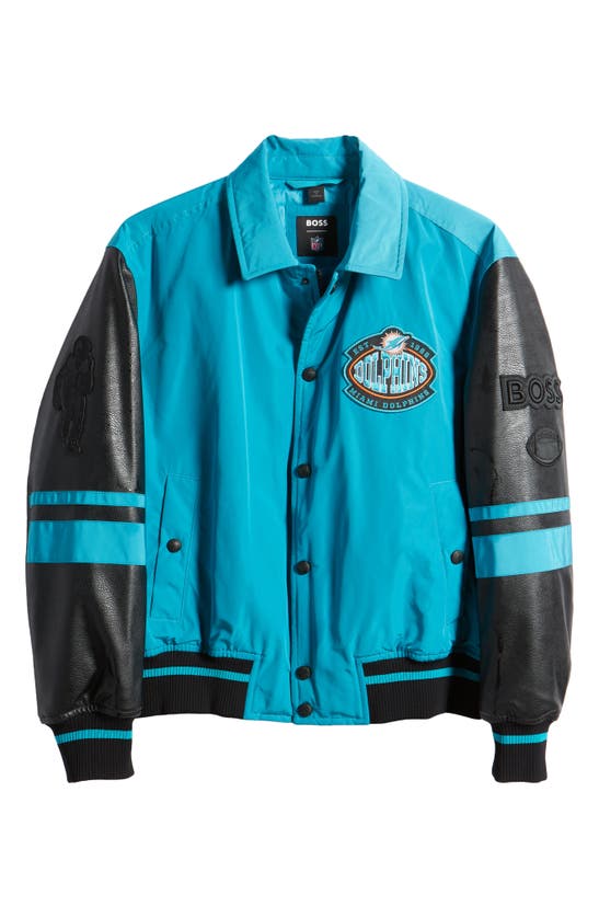 Shop Hugo Boss Boss X Nfl Cutback Water Repellent Bomber Jacket In Miami Dolphins Open Green