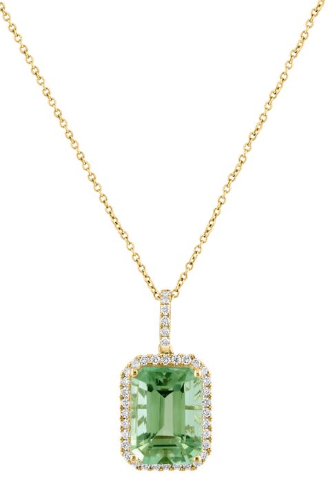 14K Yellow Gold Prasiolite & Diamond Pendant Necklace - 0.47ctw.