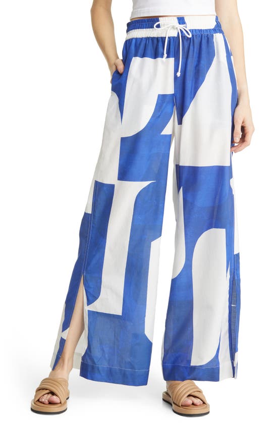 Frame Drawstring Pattern-embellished Cotton-blend Trousers In Ultramarine Multi