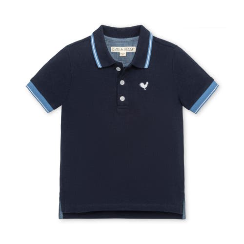 Hope & Henry Boys' Organic Short Sleeve Knit Pique Polo Shirt, Kids Navy With Blue And White at Nordstrom,