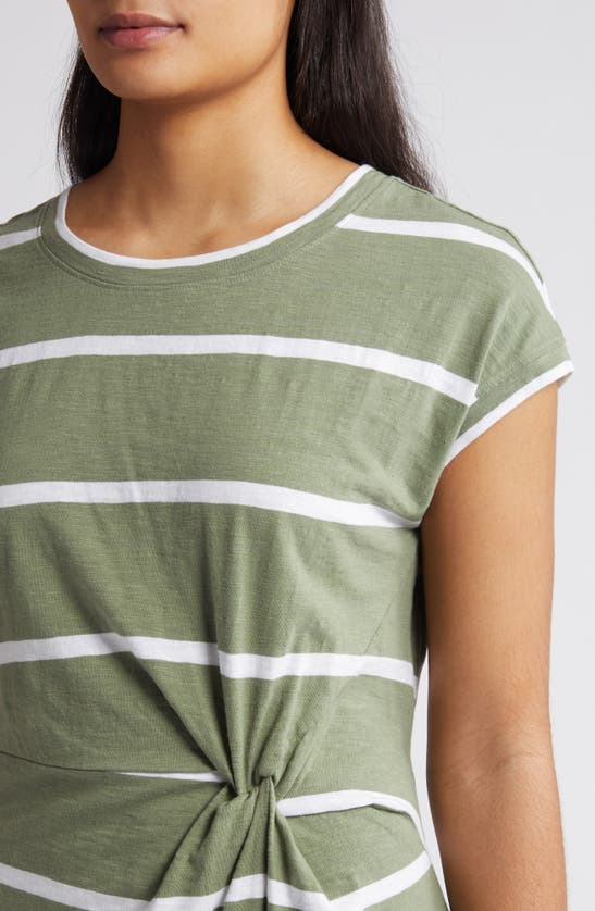 Shop Caslon (r) Twist Waist Organic Cotton Midi T-shirt Dress In Green Dune- White Jan Stripe