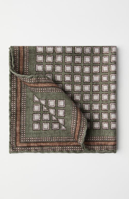 Shop Brunello Cucinelli Silk Pocket Square With Geometric Design In Olive