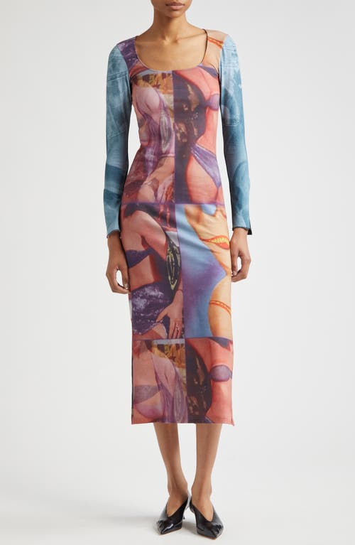 ELLISS Pinup Print Long Sleeve Jersey Maxi Dress in Brown Multi 