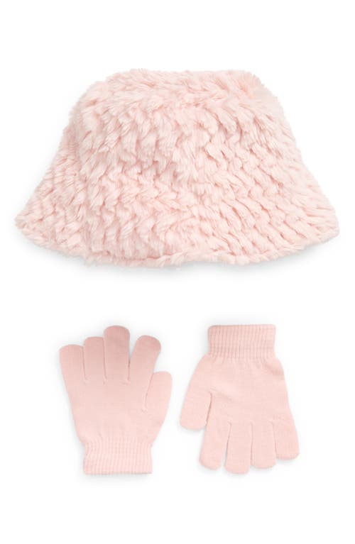 Stephan & Co. Kids' Faux Fur Bucket Hat & Gloves Set in Pink 