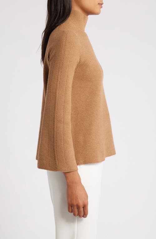 Shop Anne Klein Mock Neck Rib Sweater In Vicuna