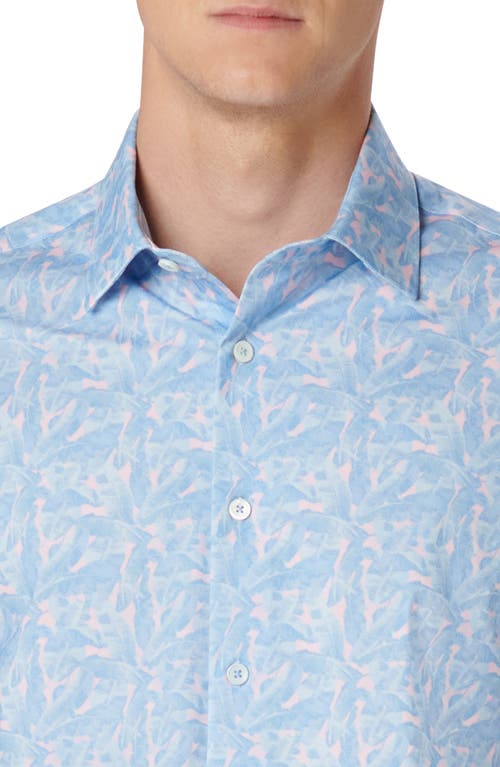 Shop Bugatchi Miles Ooohcotton® Leaf Print Short Sleeve Button-up Shirt In Blue/pink