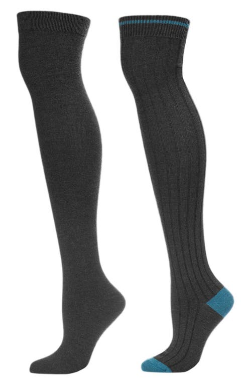 Memoi Tipped Assorted 2-pack Over The Knee Socks In Gray Heather